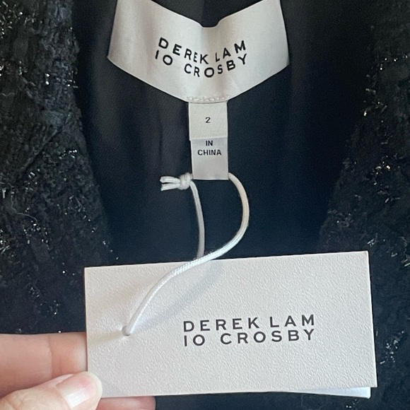 NEW Derek Lam 10 Crosby Adelaide Fringe Blazer Black One Button Tweed Sparkle - Picture 7 of 11